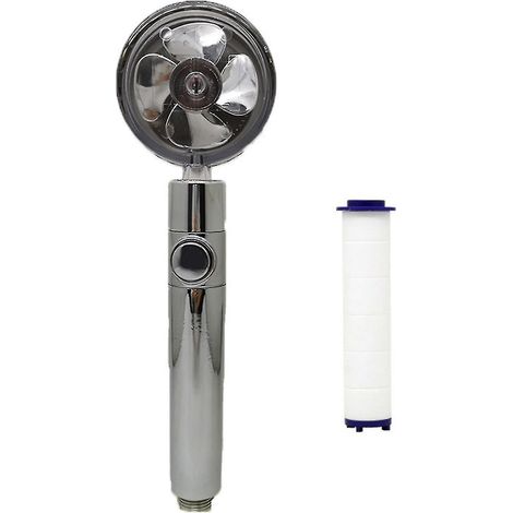 Pommeau de douche à main gris haute pression à économie d'eau avec hélice turbocompressée et rotation à 360 degrés (1/4)