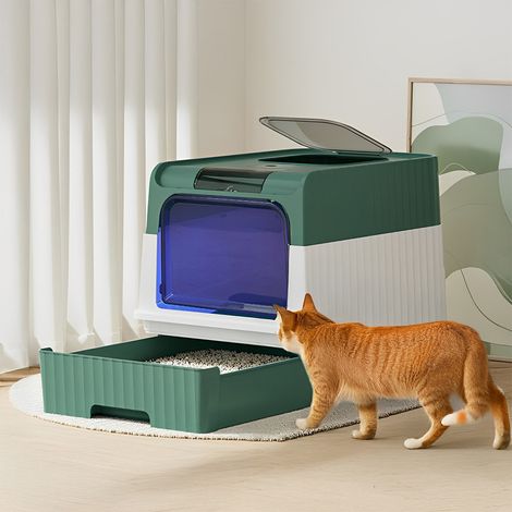 Green Fully Enclosed Cat Litter Box with UV Sterilizer 35cm (W) x 48cm (D) x 35cm (H)