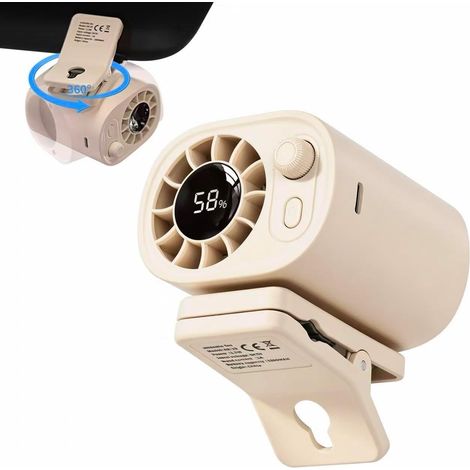 Ventilateur voiture clip 360° LED 100 vitesses rechargeable 1800mAh, ventilateur portable voiture été,Beige (1/5)