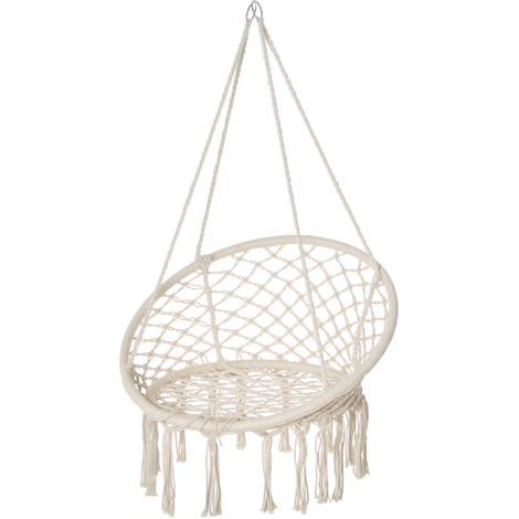 Hängesessel aus Baumwoll-Polyester-Makramee für den Innen- und Außenbereich, tragbar und leicht, Ø 80 x 42H cm, beige Farbe. (1/5)