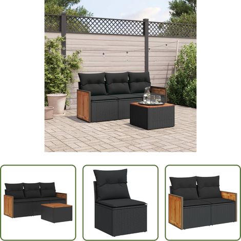 Gartensessel -  4-tlg. Garten-Sofagarnitur mit Kissen Schwarz Poly Rattan (1/5)