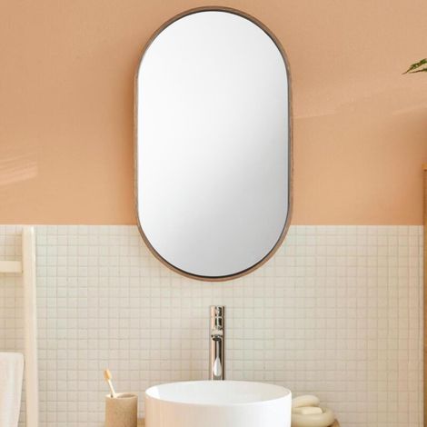 Mob-In – Miroir mural ovale 40x70 cm – Design moderne avec cadre fin – Fixation intégrée pour salle de bain et salon