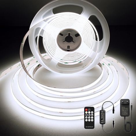 3m COB LED Strip, 6000K Dimmable Light Strip with Remote Control and Power Supply, DC24V, CRI92, 8mm Width, Cool White LED Strip for Bedroom Decoration (1/5)