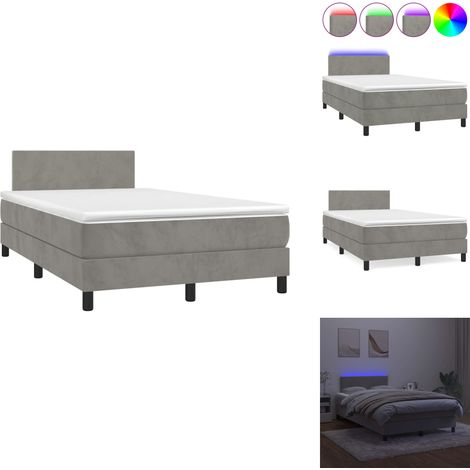 Sommier à lattes de lit avec matelas LED gris clair 120x190 cm - Lit Plateforme - Lit Design - Lit Capitonné - Lit Velours - Lit Avec Éclairage Led (1/5)