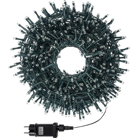 Luccika Home stringa catena 72 mt serie da 1440 luci per albero di Natale a led multicolore 31V cavo verde con 8 giochi di luce e memoria IP44 per uso esterno interno Multicolore 72 metri - 1440 led (1/5)