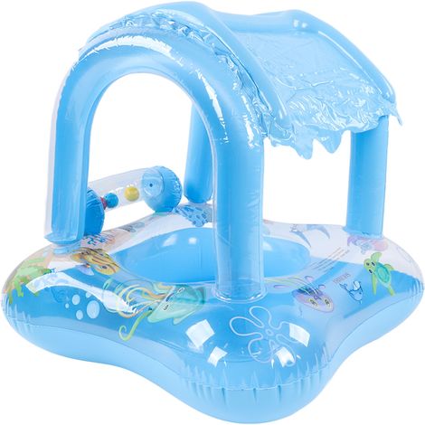 Bouée bébé avec pare-soleil, siège de natation, jouet gonflable en forme de bateau avec auvent et poignée, petite clochette bleue (1/5)
