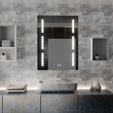 Miroir LED 60X80 Systeme Desembuage Horloge Temperature 60x80cm (1/5)