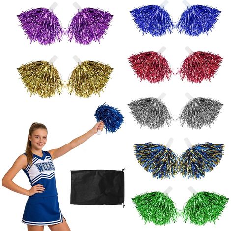 HENGBIRD 14er-Pack Cheerleading-Pompons mit Griffen, 7 Farben, inklusive Aufbewahrungsbeutel, geeignet für Sportveranstaltungen, Tanzveranstaltungen und Partys (1/5)