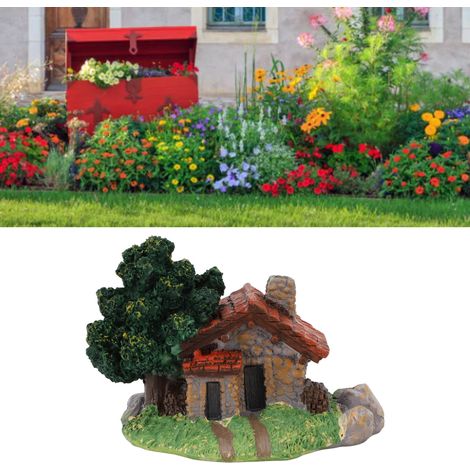Miniaturhaus aus Kunstharz, Dorfhütte, Ornament, Mikrolandschaftsdekoration, Bonsai für Haus und Garten, Steinhausfigur, detailliertes Design, lebendige Farben, hochwertiges Kunstharz, kompakt, 128 g