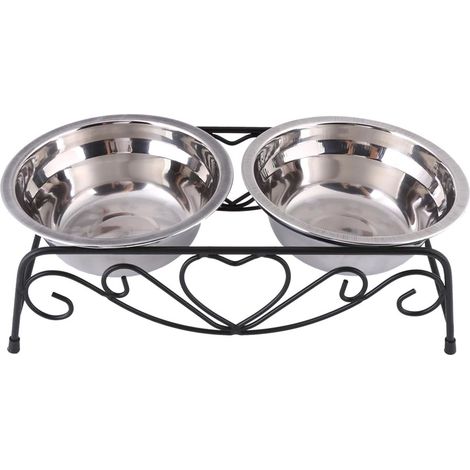 Double Bowl with Stand Retro Stainless Steel Pet Dog Cat Bowls with Non-Slip Rubber 13.5cm Silver (1/5)