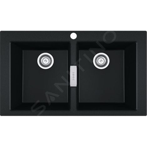 Franke – Évier 2 bacs en tectonite S2D 620-86 86x50 cm – Montage sur plan – Couleur noir – Bonde à panier incluse