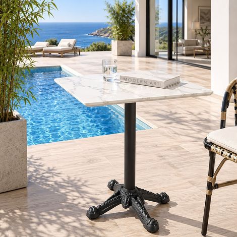 ICARE - Ensemble n°1: table bistrot 70x70cm pliable en céramique marbré blanc (1/5)