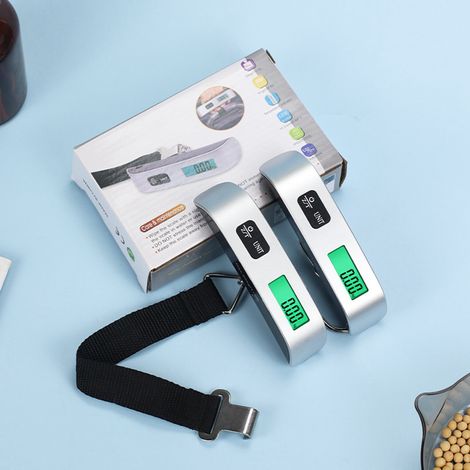 Elektronische Hakenwaage bis 50 kg, grünes, hintergrundbeleuchtetes LCD-Display, tragbare Gepäckwaage mit Haken, batteriebetriebene Digitalwaage, helles Display (1/5)