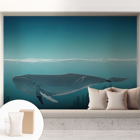 Papier peint intissé mural avec imprimé pour décoration pour salon pour chambre à coucher pour entrée Harmonie aquatique 208x146 cm (1/5)