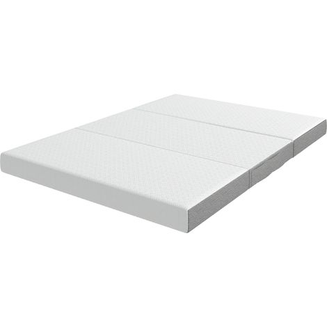 Matelas d'appoint pliable en 3 parties blanc 140 x 190 x 15 cm, mousse à mémoire de forme au gel (1/4)