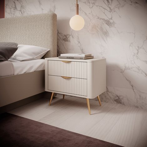 Comodino Baari, 2 Cassetti, un Ripiano, Apertura Scorrevole, 63x38x55h cm Beige (1/5)