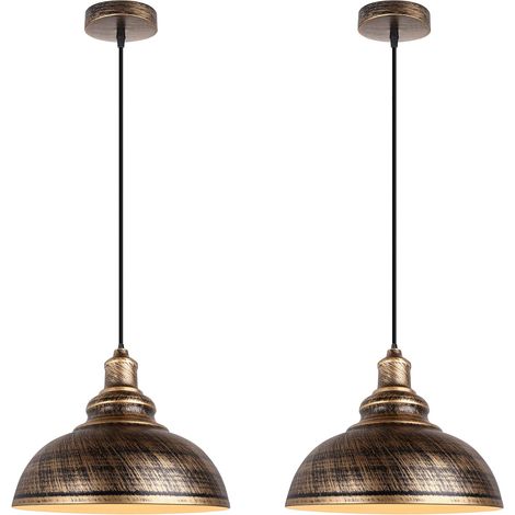 Lot de 2 Suspension Luminaire Industrielle Lustre Plafonnier Vintage E27 Rétro Métal Lampe de Plafond, Diamètre 29 cm (Rouille Cuivre) (1/4)
