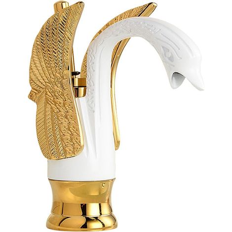 Grifo de lavabo de latón antiguo, grifo para fregadero de cocina, grifo mezclador de lavabo monomando, grifo de agua fría y caliente, blanco corto (1/5)