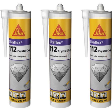 Lot de 3 colles mastic SIKA Sikaflex-112 Crystal clear - Transparent - 290ml