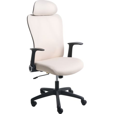 Silla de oficina giratoria con reposacabezas ajustable reposabrazos abatibles reclinable tapizado de tela beige Zyven