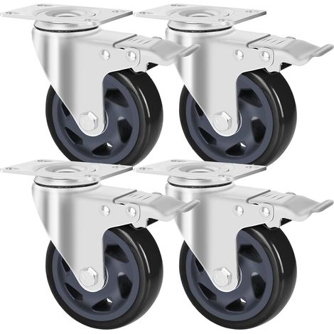 Roulettes Pivotantes 125 mm avec Frein, Lot de 4, Charge Lourde 1200 kg  Caoutchouc Anti-Bruit, Parquet, Béton, Moquette, Rotation 360° Fluide, pour Meubles, Ateliers, Chariots Industriels, Noir (1/5)