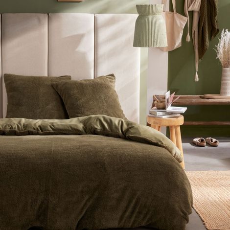Parure de lit - TODAY - Teddy - 2 personnes - 220 x 240 cm - Vert uni (1/3)