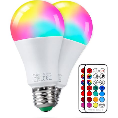 Ampoules LED 10W E27 Couleur Changement Dimmable RGBW Lampes avec Télécommande Fonction de Mémoire et Minuterie Edison Ampoules Intelligentes Lot de 2 (1/5)