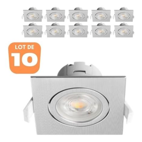 Lot de 10 Spots LED encastrables 3en1 carré alu 7W IP20 (1/5)