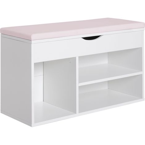 Panca da Ingresso Scarpiera con Sedile Imbottito Ribaltabile in Legno Bianco 80x30x47 cm (1/5)