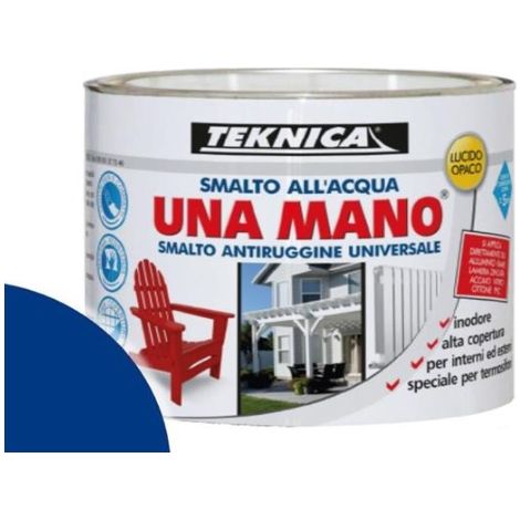 Smalto all'acqua lucido/opaco UNA MANO Antiruggine Univ. certificato A+HACCP - Finitura: Lucido - FORMATO: 125 ML - Colore: BLU