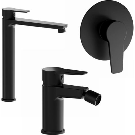 Set miscelatori lavabo alto bidet senza scarico e incasso doccia monocomando nero opaco Jane (1/4)