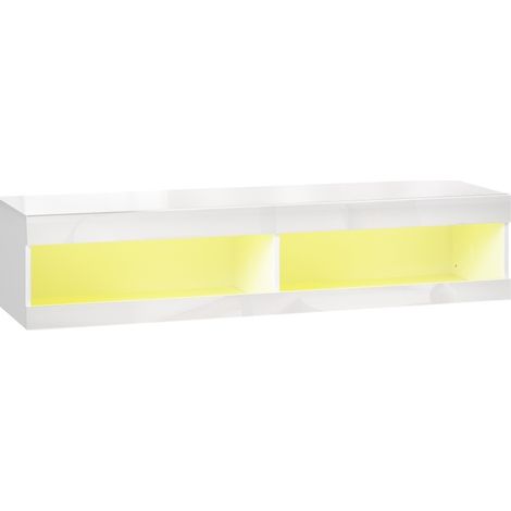 Mobile TV sospeso con LED RGB 16 colori, 140x40x30 cm, bianco lucido, per TV 55-60" (1/5)