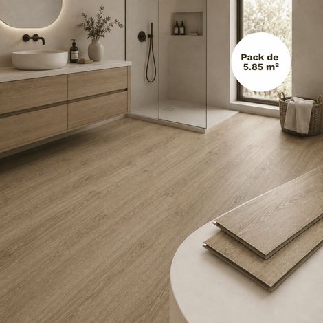 Sol vinyle SPC clipsable 5,85 m² cèdre patiné - Sous couche intégrée, usure 0,5 mm - Coloris - Cèdre patiné (1/5)