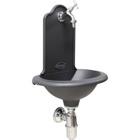 Fontaine murale modèle Ronda maison de jardin robinet balcon et siphon finition laiton au choix : chrome (1/3)
