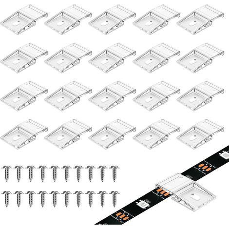 20 clips de fixation transparents pour ruban LED, supports adaptés aux bandes lumineuses auto de 10 mm de large, installation simple et sécurisée. (1/5)
