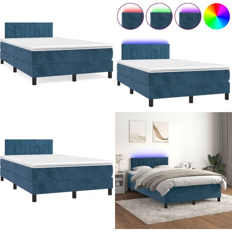 Boxspringbett mit Matratze & LED Dunkelblau 120x190 cm Samt - Boxspringbett - Doppelbett - Samtbett - Luxusbett - Schlafsofa - Home & Living (1/5)