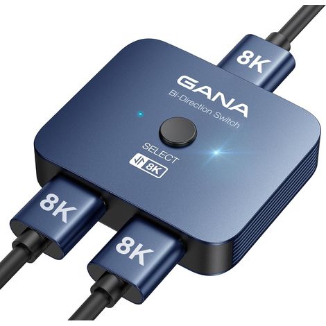 Commutateur HDMI 2.1 8K 2 en 1 Sortie 4K à 120 Hz, 8K @ 60 Hz, 48 Gbps en Aluminium bidirectionnel Ultra HD Compatible avec PS5/4, Xbox, Roku, TV, Fire Stick (1/5)