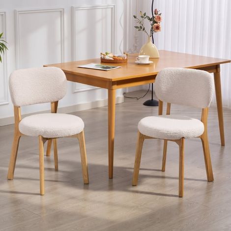 Sillas de comedor, set de 2, asiento ancho, respaldo curvado, crema HAVRYA (1/5)