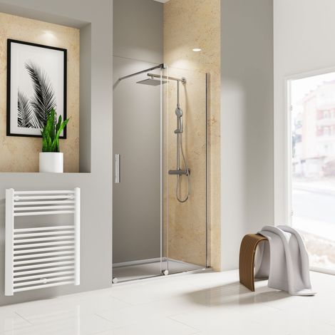Porte de douche 180 x 200 cm, verre 8 mm, porte coulissante profilé aspect chromé, Toura, Schulte