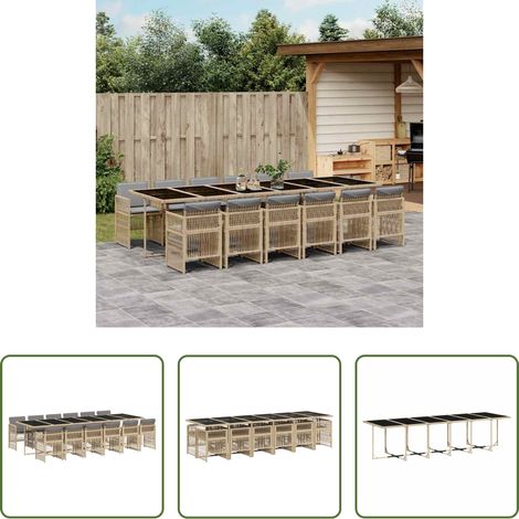 Chaises de jardin - Ensemble à manger de jardin coussins 13 pcs mélange beige rotin (1/5)