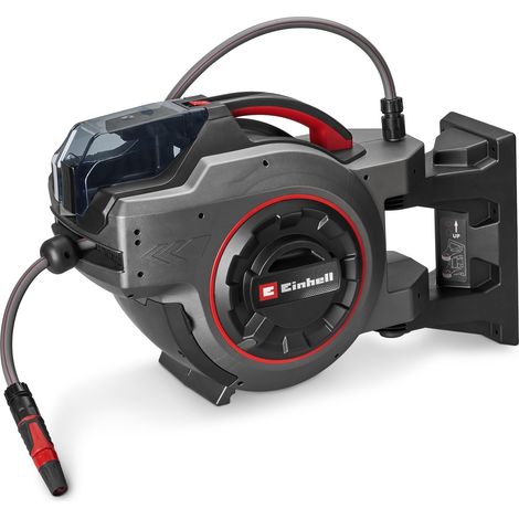 Einhell Akku-Schlauchtrommel GE-HR 18/30-1 Li-Solo Power X-Change (18 V, automatische Schlauchaufwicklung, bis zu 180° schwenkbar, Wandhalterung, 30 m Gartenschlauch & -spritze, ohne