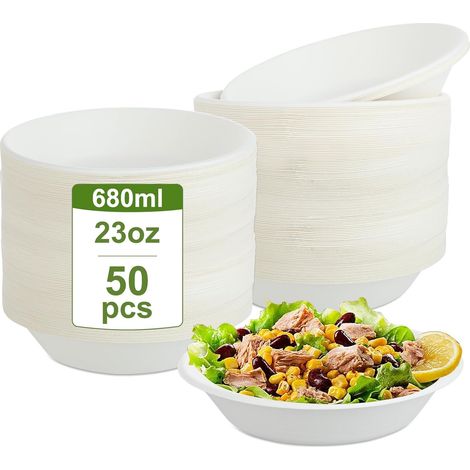 50 Bols Jetables – 680ML/23oz bols à soupe en canne à sucre – Bols de Canne à Sucre Jetables Biodégradables – Vaisselle écologique – Bols à soupe – Bols pour fête et pique-nique (1/5)