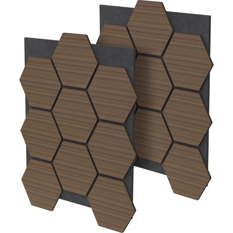 ML Design Lot de 2 Panneaux Acoustiques Hexagonaux, 66x81x2 cm, 1 m², Marron, en Feutre Recyclé/MDF, Revêtement Mural Isolation Phonique Décoration Mur Porte Plafond, Haute Densité, à Coller/Visser