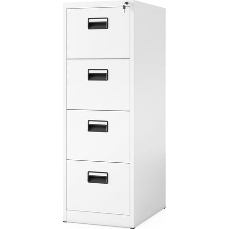 Armoire Classeur pour Dossiers avec 4 Tiroirs Armoire de Bureau Metallique Revêtement en Poudre Tôle d'acier 132 cm x 46 cm x 62 cm Blanc (1/5)