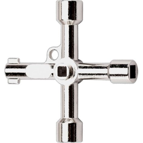 Chiave multifunzione 4 in 1 a quattro vie  Chiave universale a forma di croce triangolare per armadi elettrici  Per ascensori, armadi elettrici, valvole  Colore argento (1/5)