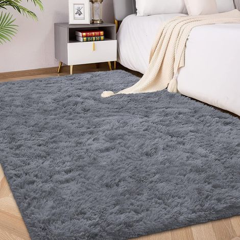Tapis à Poils Longs 120x180cm Gris, Tapis Doux antidérapant Moelleux Grand tapis pour salon, chambre et espace jeu, confortable pour toute famille et animaux domestiques, avec base antidérapante (1/5)