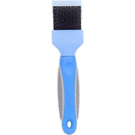 Brosse double face pour animaux de compagnie, poils en acier inoxydable, facile à coiffer, brosse pour poils d'animaux, taille S, bleue. (1/4)