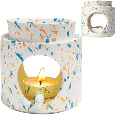 Lampe parfumée en céramique - Lampe aromatique avec photophore, brûleur d'encens, diffuseur d'huile essentielle et cire parfumée, réchaud pour huiles essentielles, bol (1/5)
