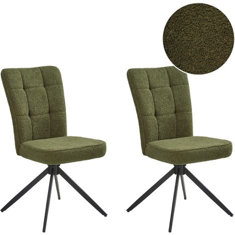 Set of 2 Swivel Dining Chairs Green Boucle Upholstery Metal Legs Base Dining Room RYAN (1/5)