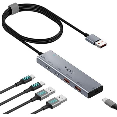 Hub USB 3.2 Gen 2 Data Hub 10 Gbps avec Câble 120cm USB-A vers 2 Ports C et 2 Ports A, Aluminium Adaptateur USB 3.2 Compatible avec MacBook Air/Pro,iMac,etc (1/5)